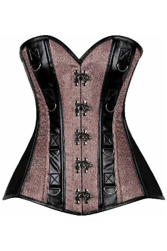 Top Drawer Gunmetal Brocade & Faux Leather Steel Boned Corset