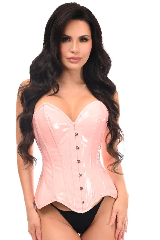 Top Drawer Lt Pink Patent Leather Steel Boned Overbust Corset