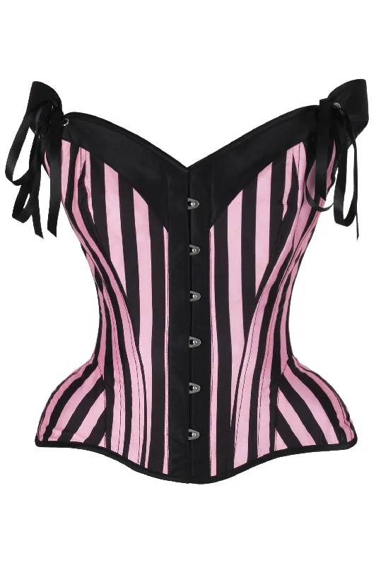 Top Drawer Pink/Black Striped Steel Boned Corset w/Straps