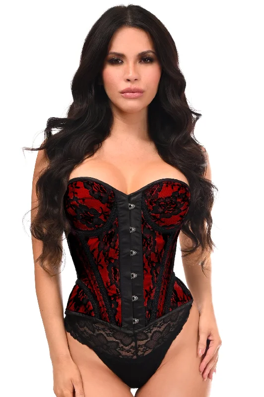 Top Drawer Red w/Black Lace Steel Boned Underwire Bustier Corset