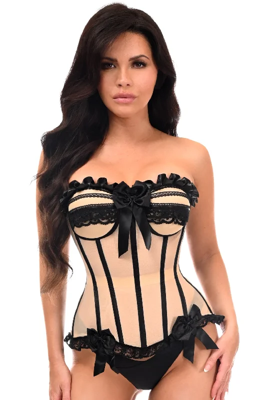 Top Drawer Steel Boned Nude & Black Mesh Underwire Bustier Corset