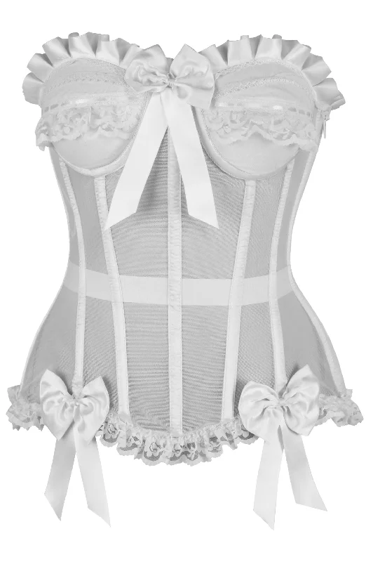 Top Drawer Steel Boned White Mesh Underwire Bustier Corset