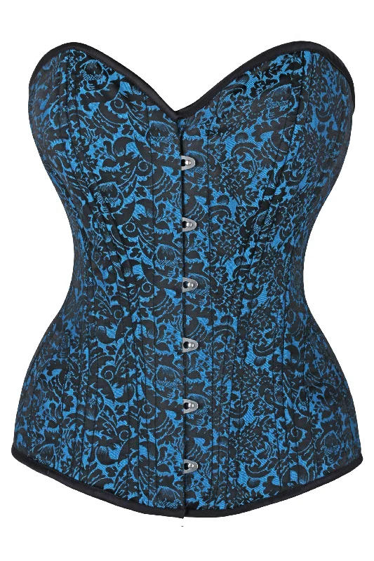 Expert Waist Training Overbust Corset in Turquoise Brocade