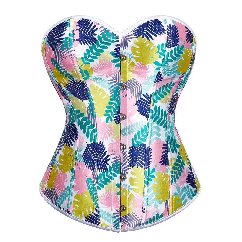 Unique Overbust Party Corset, Fairy Floral Renaissance Corset, Colourfull Printed Plus Size Corset For Womens