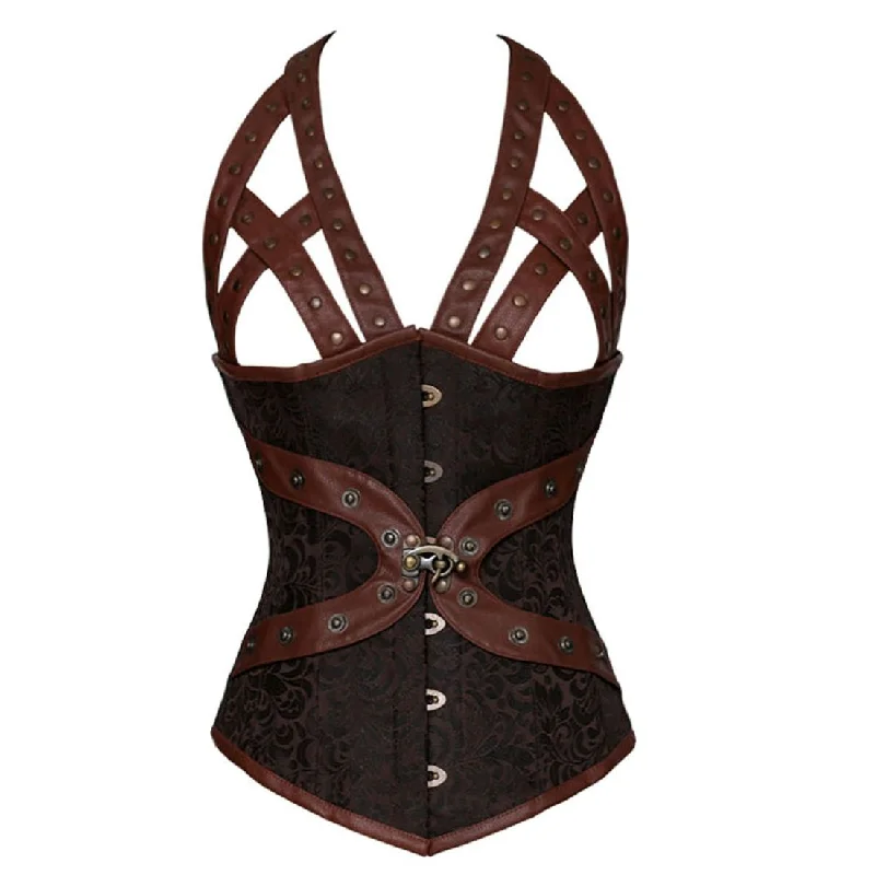 Webily Haltered Steampunk Underbust Corset Coffee Black