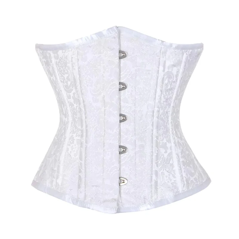 White Brocade Double Bone Front Silver Busk Gothic Underbust Bustier Corset