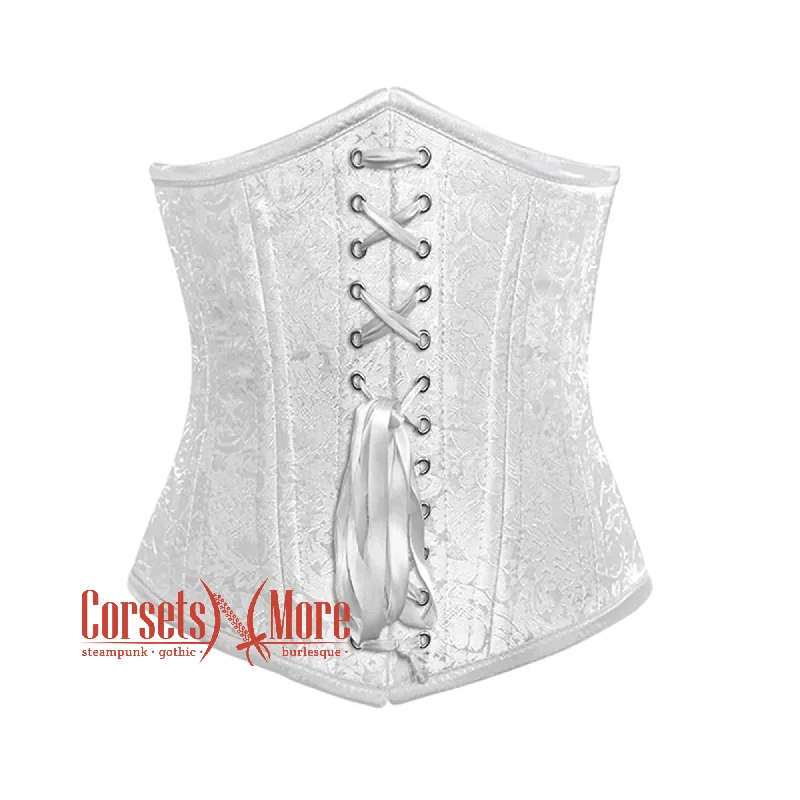 White Brocade Front Lace Double Bone Steampunk Gothic Waist Training Underbust Corset Bustier Top