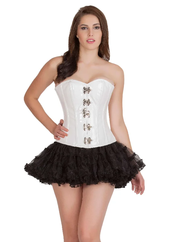 White PVC Leather Gothic Corset Steampunk Valentine Bustier Waist Training Overbust Top