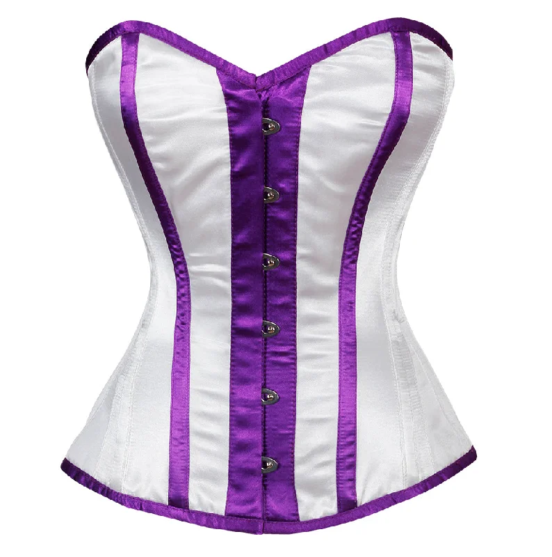 White Satin Purple Stripes Gothic Overbust Corset Waist Training