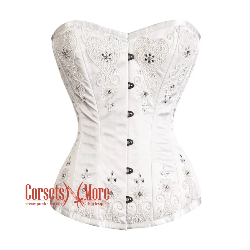 White Satin Sequins Handwork Gothic Overbust Bustier Corset