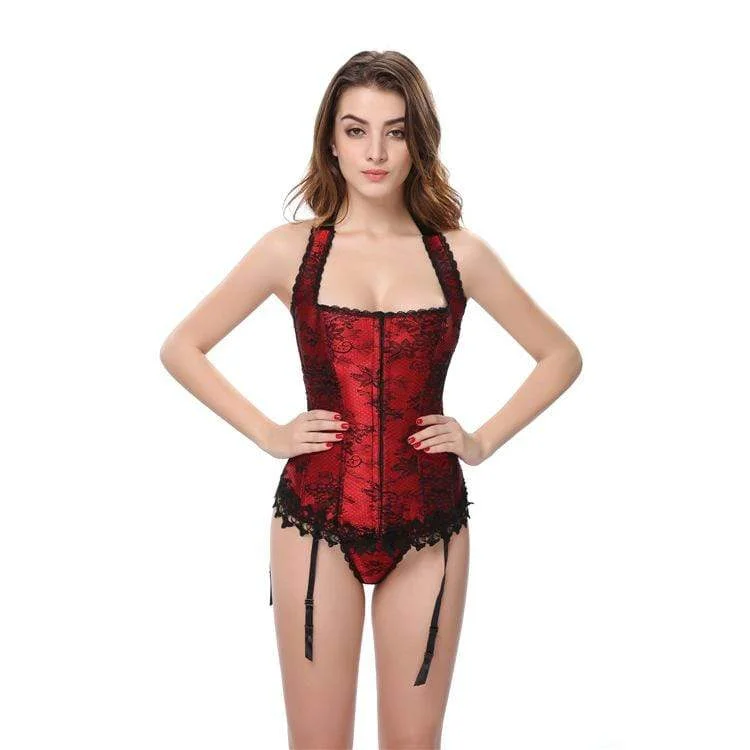 Women's Gothic Floral Mesh Halter Top Corsets