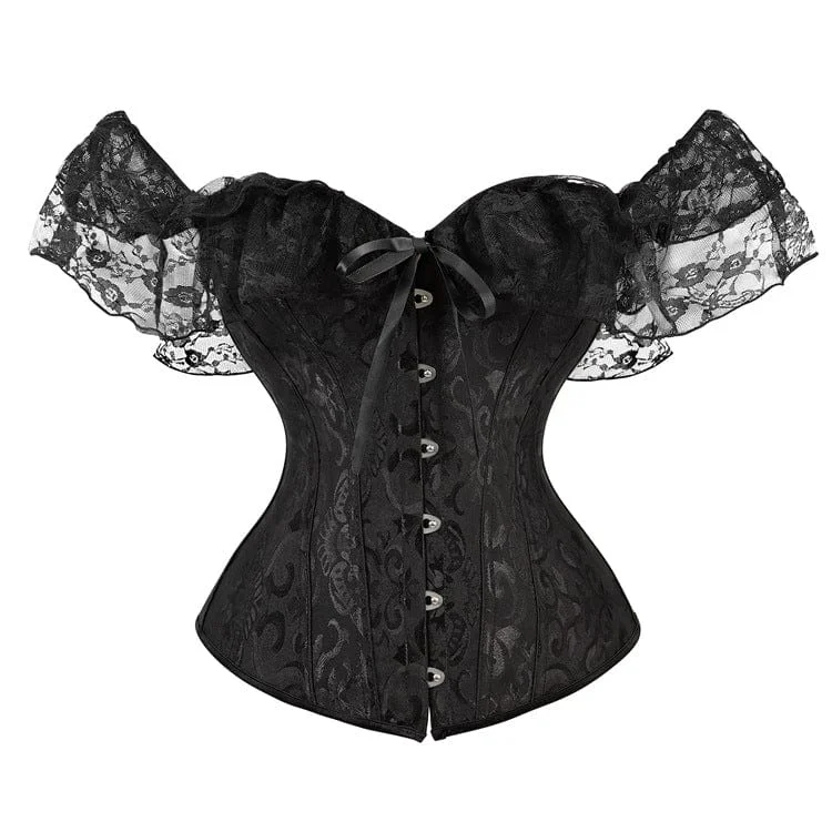 Women's Gothic Mesh Sleeved Lace Floral Overbust Corsets