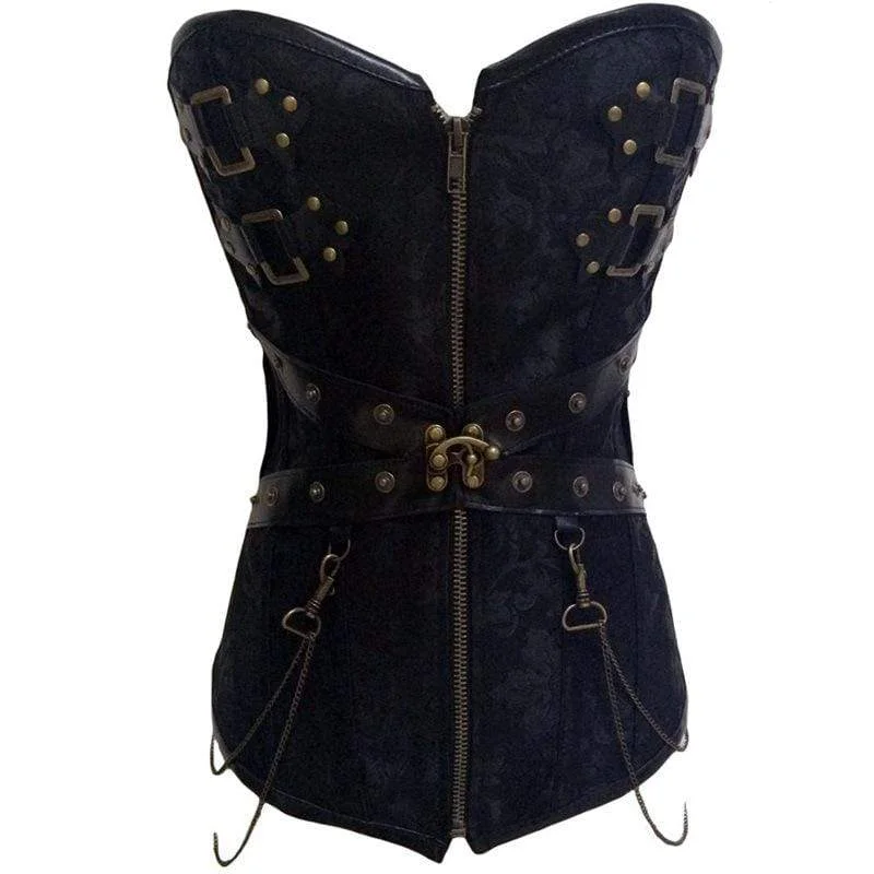 Women's Steampunk Front Zip Overbust Corsets With T-back