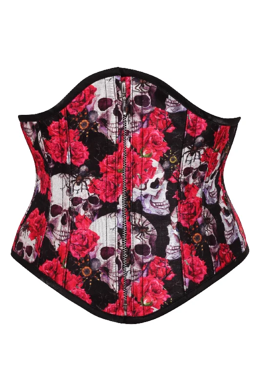 Zip Front Skull & Flower Print Waspie