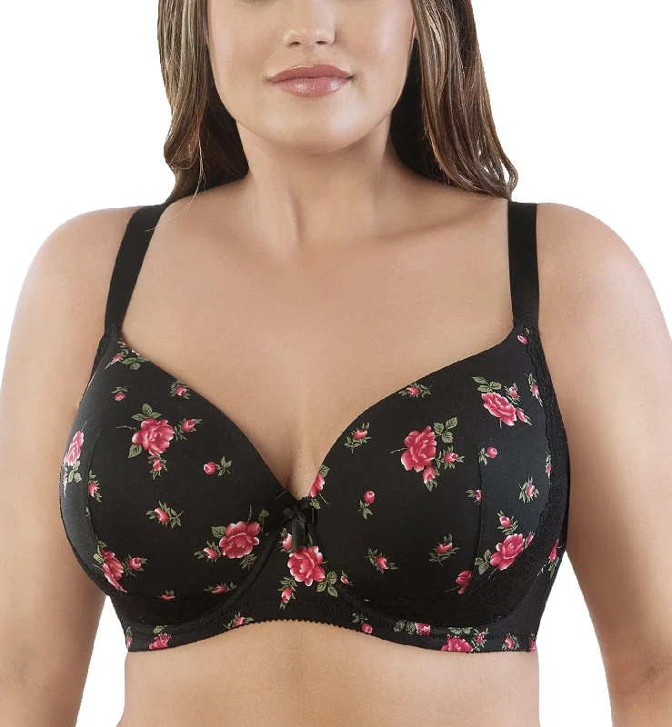 Parfait Casey Molded Plunge Underwire Bra (2801) - Black w Rose Print