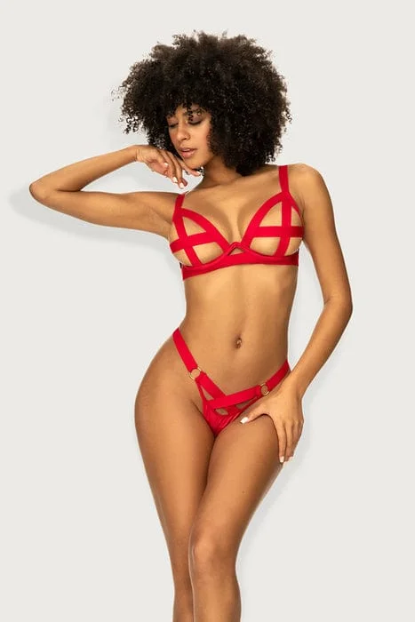 Sexy Red Elastic Band Underwire Top & Thong Panty Lingerie