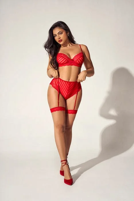 Sexy Red Mesh Heart Lace Top & High Waisted Panty Lingerie